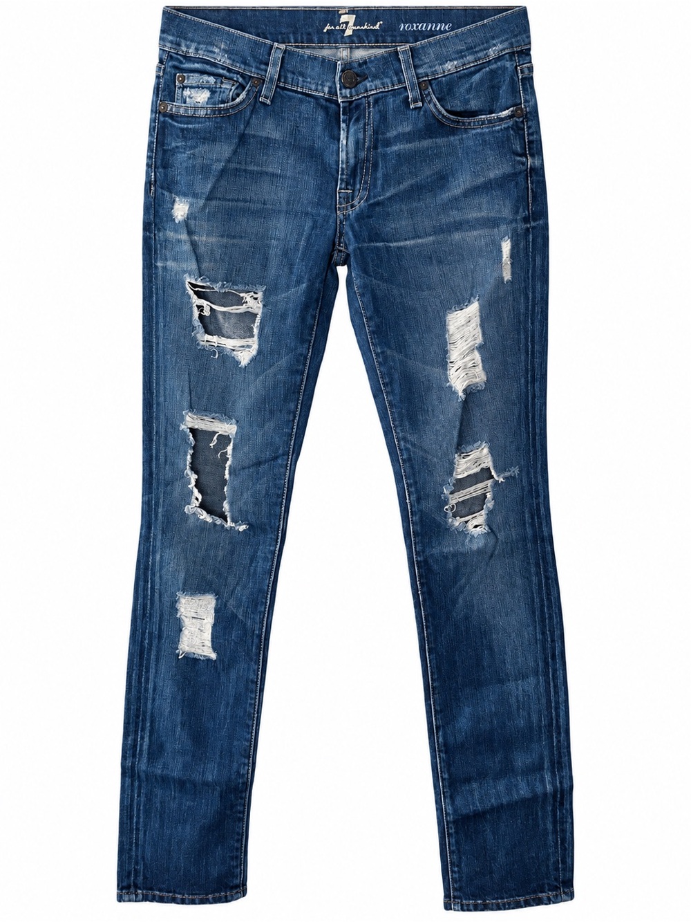 7 For All Mankind “Roxanne” Distressed Skinny Jeans Y2K Dark Wash Denim
